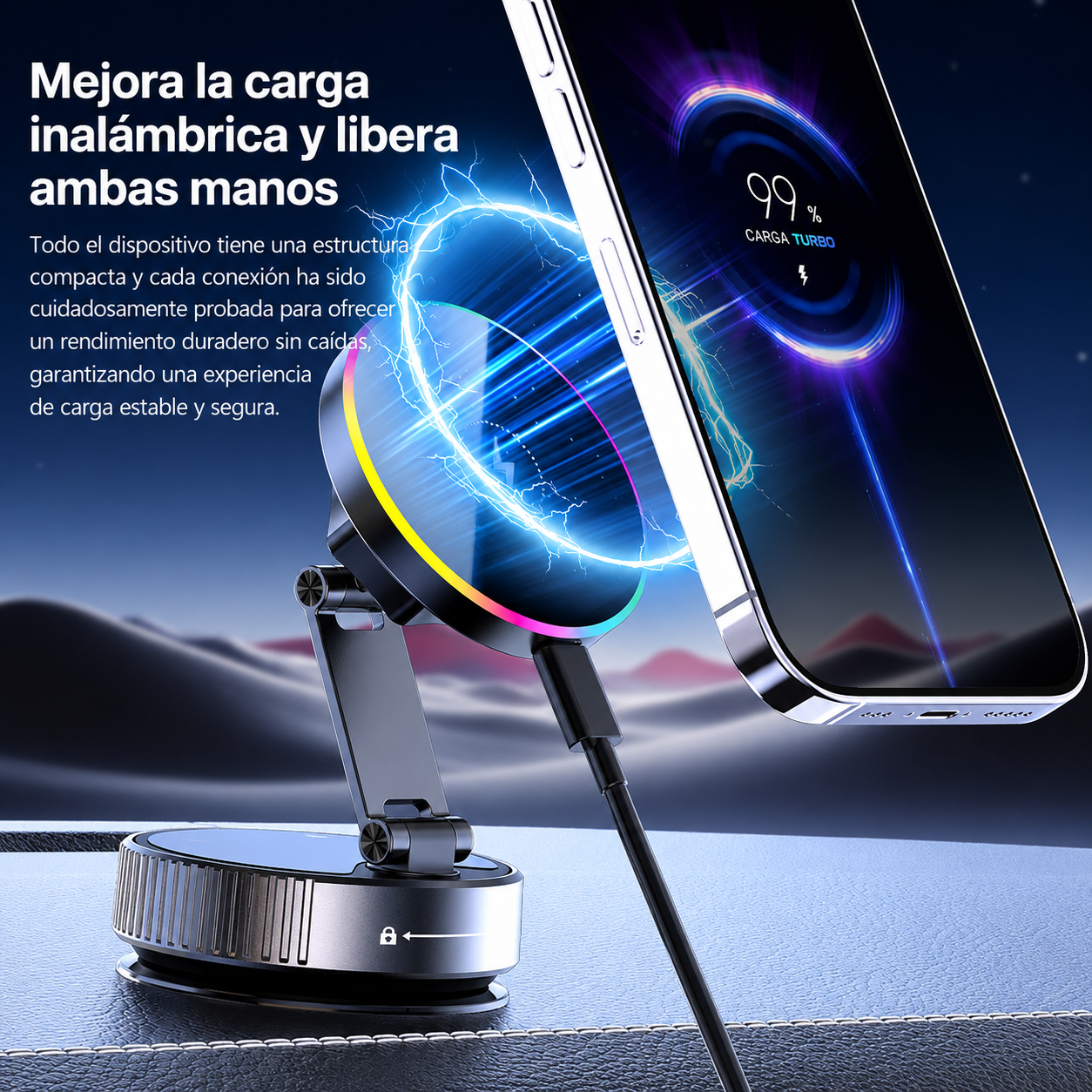 MagCharge K5 Pro™ | Soporte Magnético para Auto con Carga Inalámbrica 15W, Ventosa Nano Gel Ultra Fuerte, 25 Imanes N56 y Rotación 780°