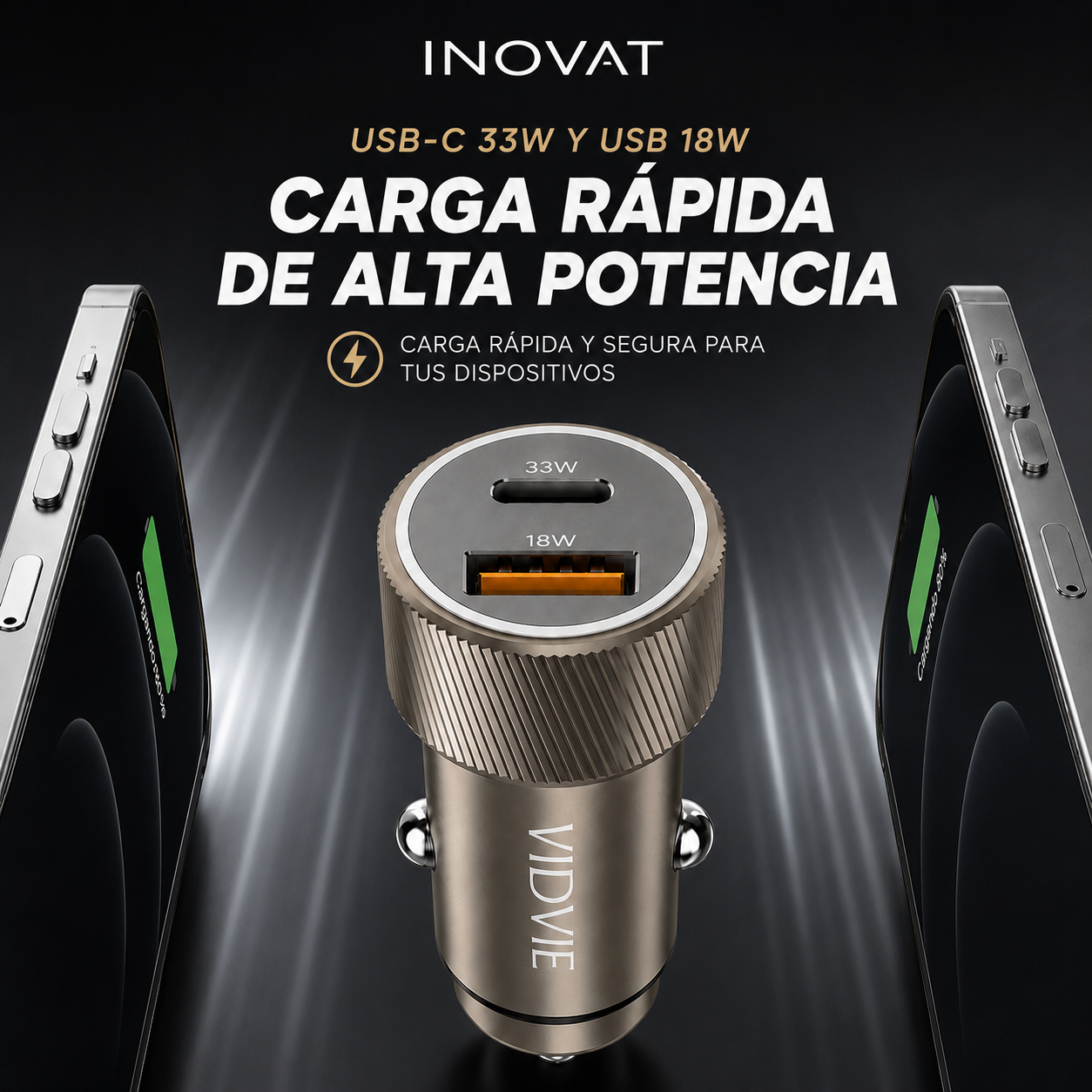 Cargador de Auto VIDVIE USB-C y USB para IPhone Carga Rápida