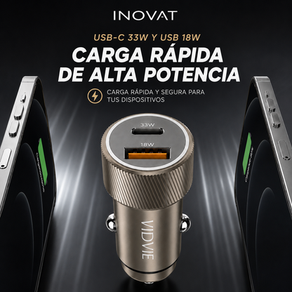 Cargador de Auto VIDVIE USB-C y USB para IPhone Carga Rápida