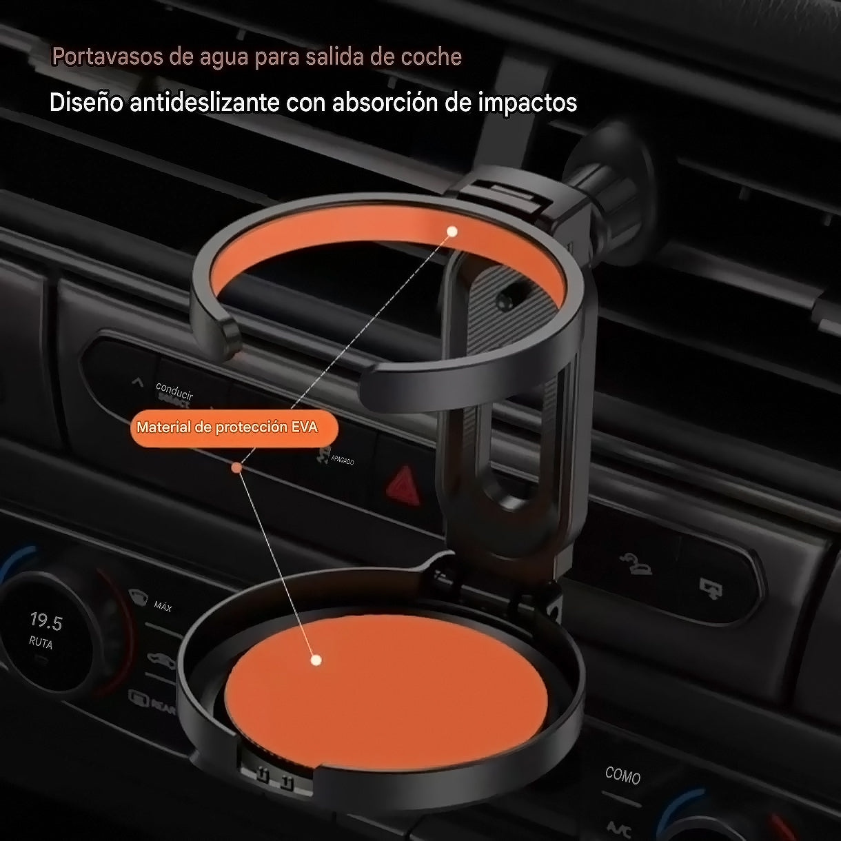Soporte Portavasos Plegable Para Auto Rejilla Ventilación Naranja