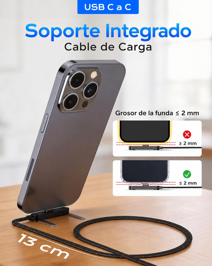Cable de carga rápida con Soporte plegable TIPO-C 66W y LIGHTNING 36W para IPhone y Android