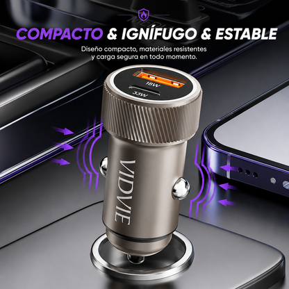 Cargador de Auto VIDVIE USB-C y USB para IPhone Carga Rápida