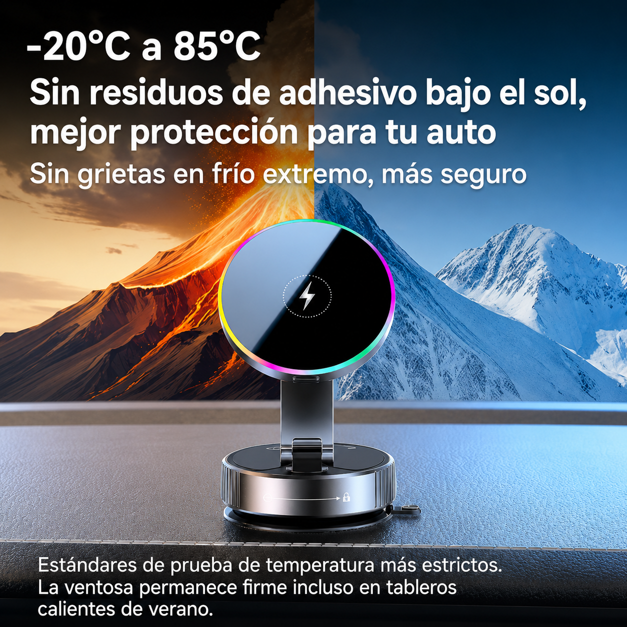 MagCharge K5 Pro™ | Soporte Magnético para Auto con Carga Inalámbrica 15W, Ventosa Nano Gel Ultra Fuerte, 25 Imanes N56 y Rotación 780°