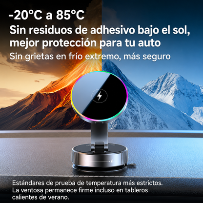 MagCharge K5 Pro™ | Soporte Magnético para Auto con Carga Inalámbrica 15W, Ventosa Nano Gel Ultra Fuerte, 25 Imanes N56 y Rotación 780°