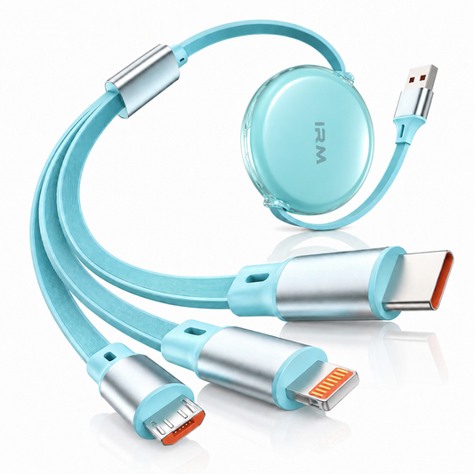 Cable de Carga Rápida Retráctil  3 en 1 100W – USB-C, Lightning y Micro USB Iphone y android