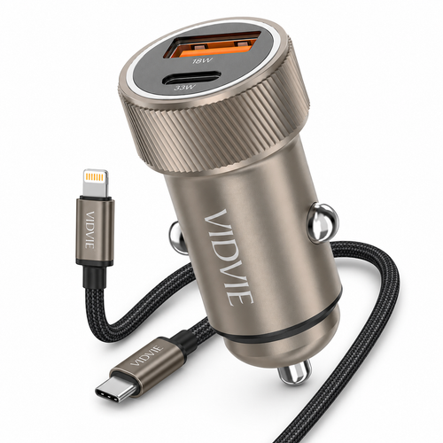 Cargador de Auto VIDVIE USB-C y USB para IPhone Carga Rápida