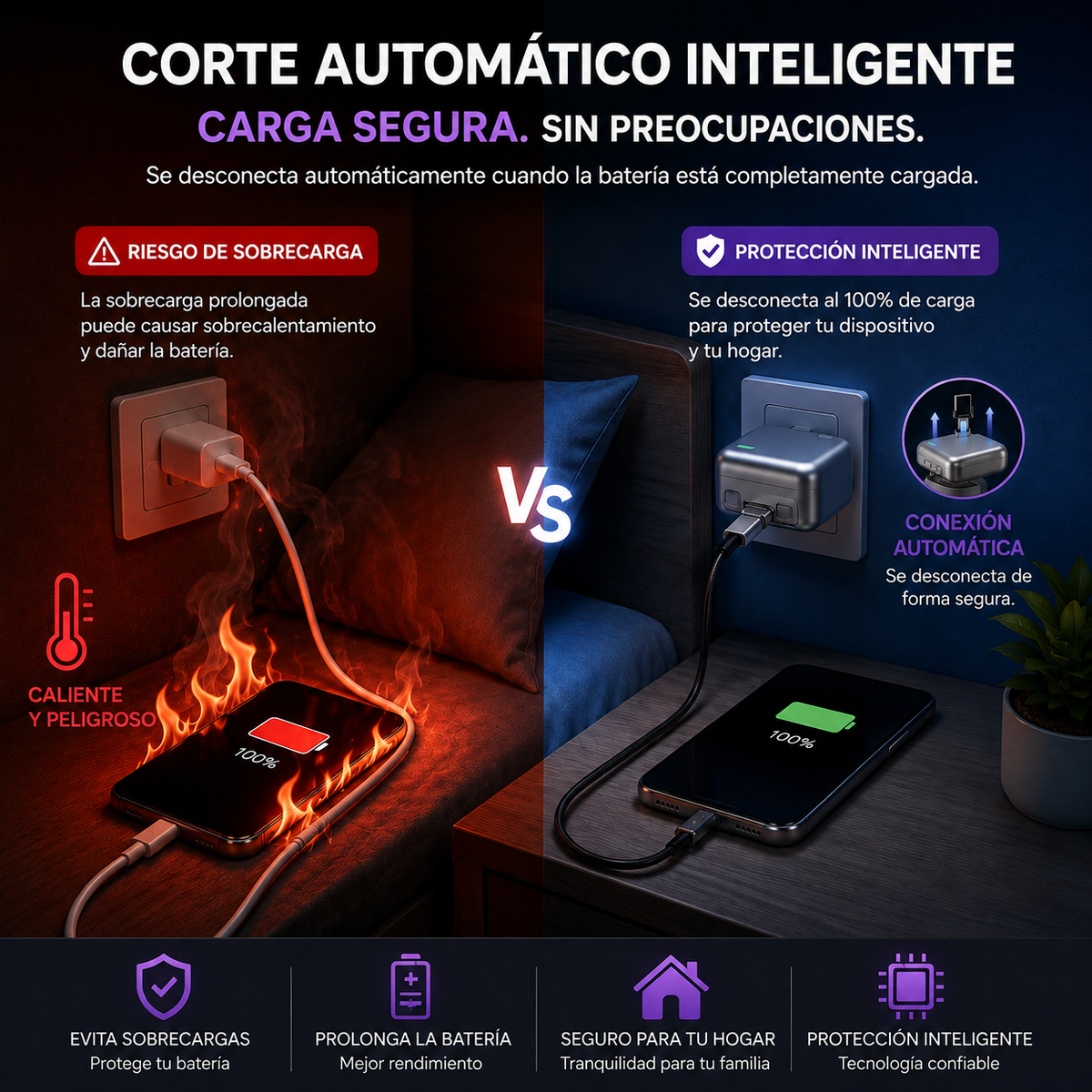 CutCharge Pro™ | Desconector Inteligente USB Tipo-C Corte Automático de Carga al 100% para Protección de Batería