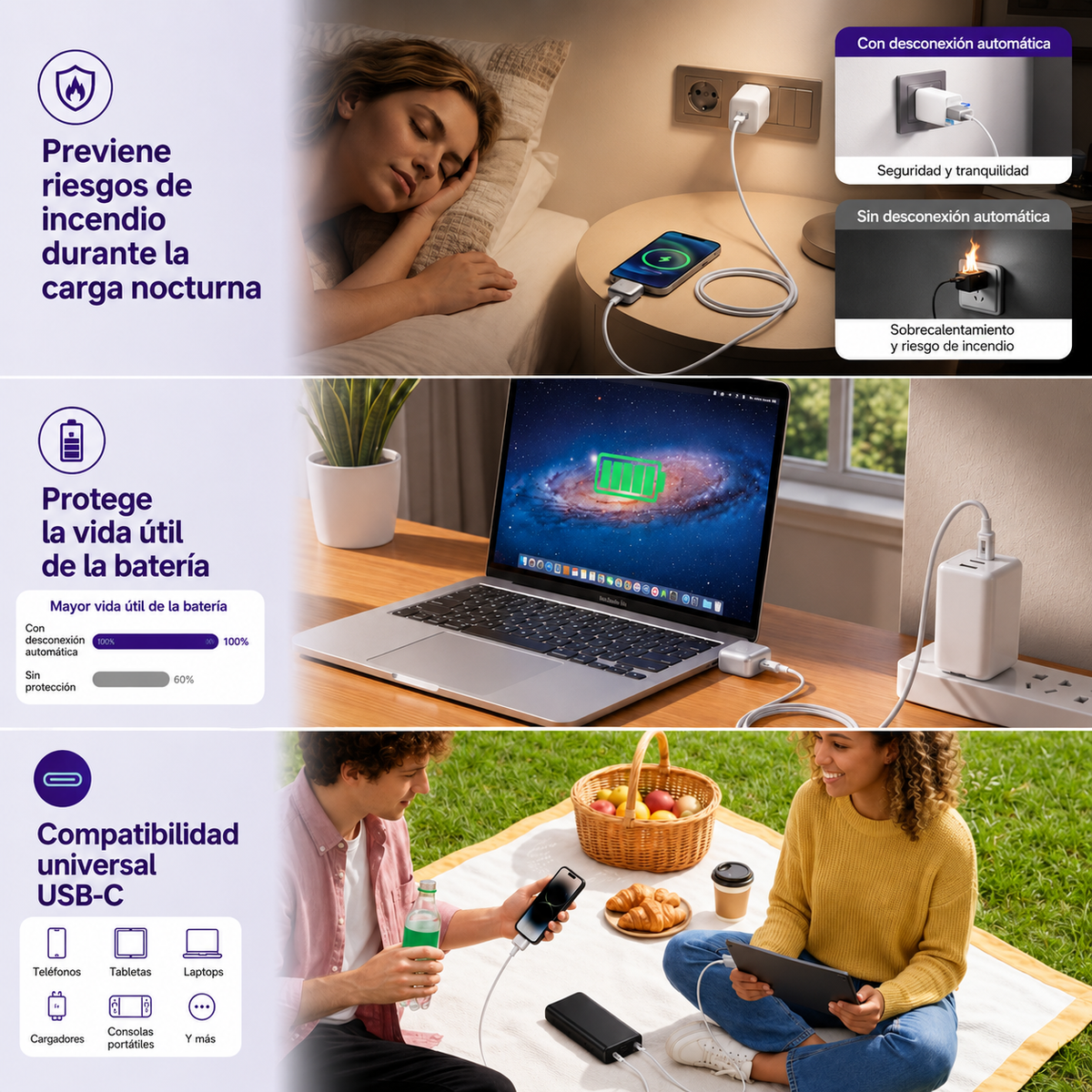 CutCharge Pro™ | Desconector Inteligente USB Tipo-C Corte Automático de Carga al 100% para Protección de Batería