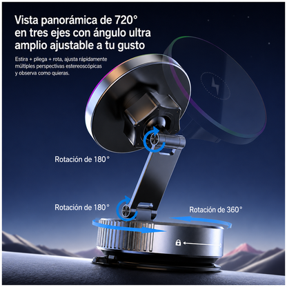 MagCharge K5 Pro™ | Soporte Magnético para Auto con Carga Inalámbrica 15W, Ventosa Nano Gel Ultra Fuerte, 25 Imanes N56 y Rotación 780°