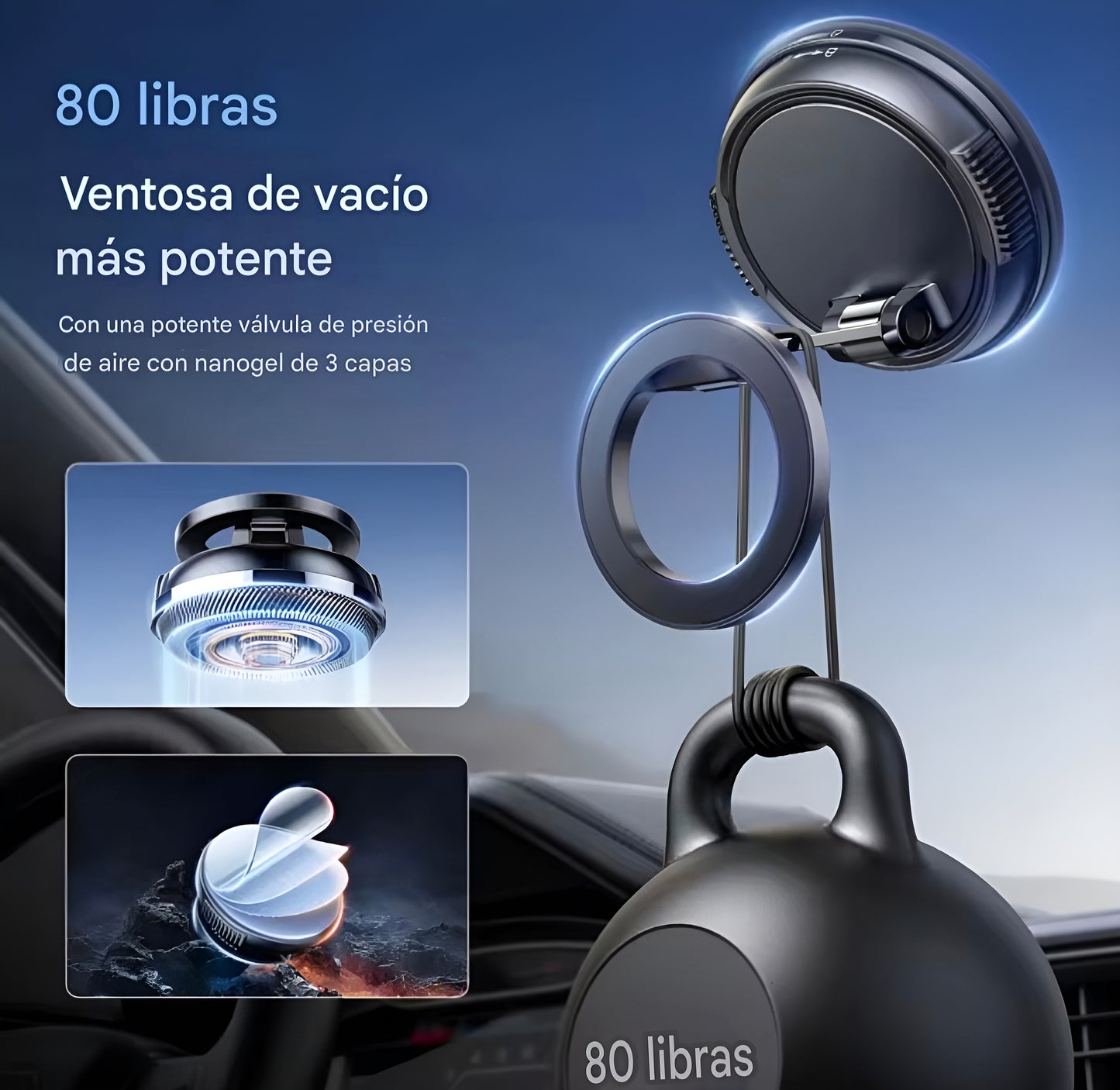 MagX70 | 360 Soporte Porta celular Magnetico para Vehiculo Ajustable en 360ª para Iphone y Android
