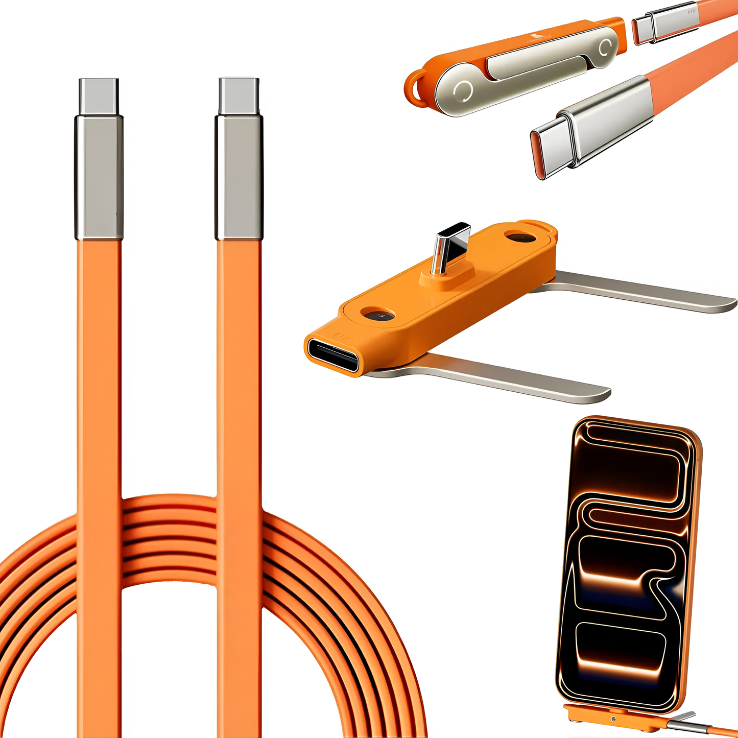 Nueva Llegada | Cable de carga súper rápido 240W Actualizado con Soporte desmontable incorporado para Celular TIPO-C y LIGHTNING, IPhone y Android