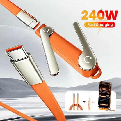 Nueva Llegada | Cable de carga súper rápido 240W Actualizado con Soporte desmontable incorporado para Celular TIPO-C y LIGHTNING, IPhone y Android