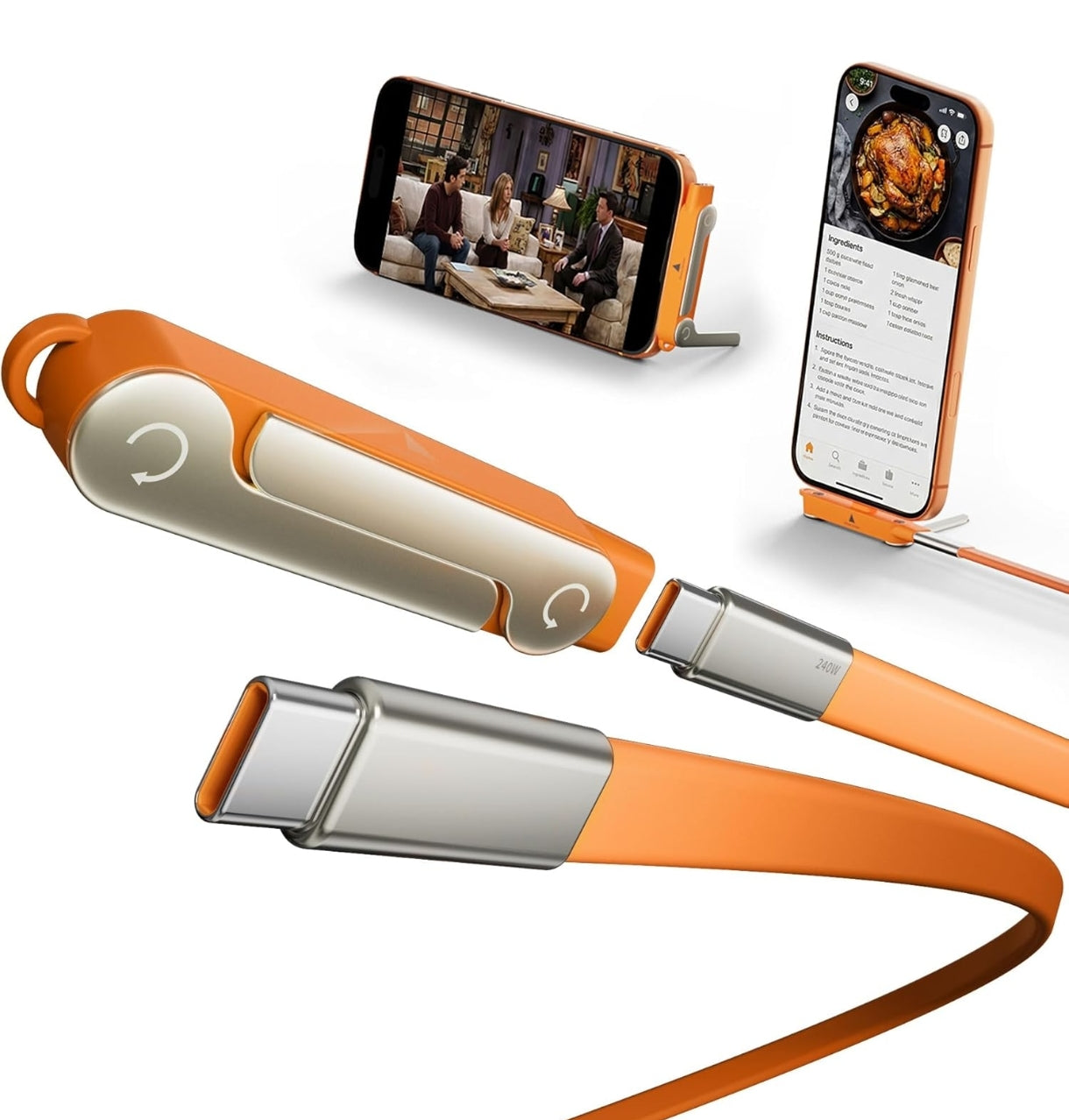 Nueva Llegada | Cable de carga súper rápido 240W Actualizado con Soporte desmontable incorporado para Celular TIPO-C y LIGHTNING, IPhone y Android