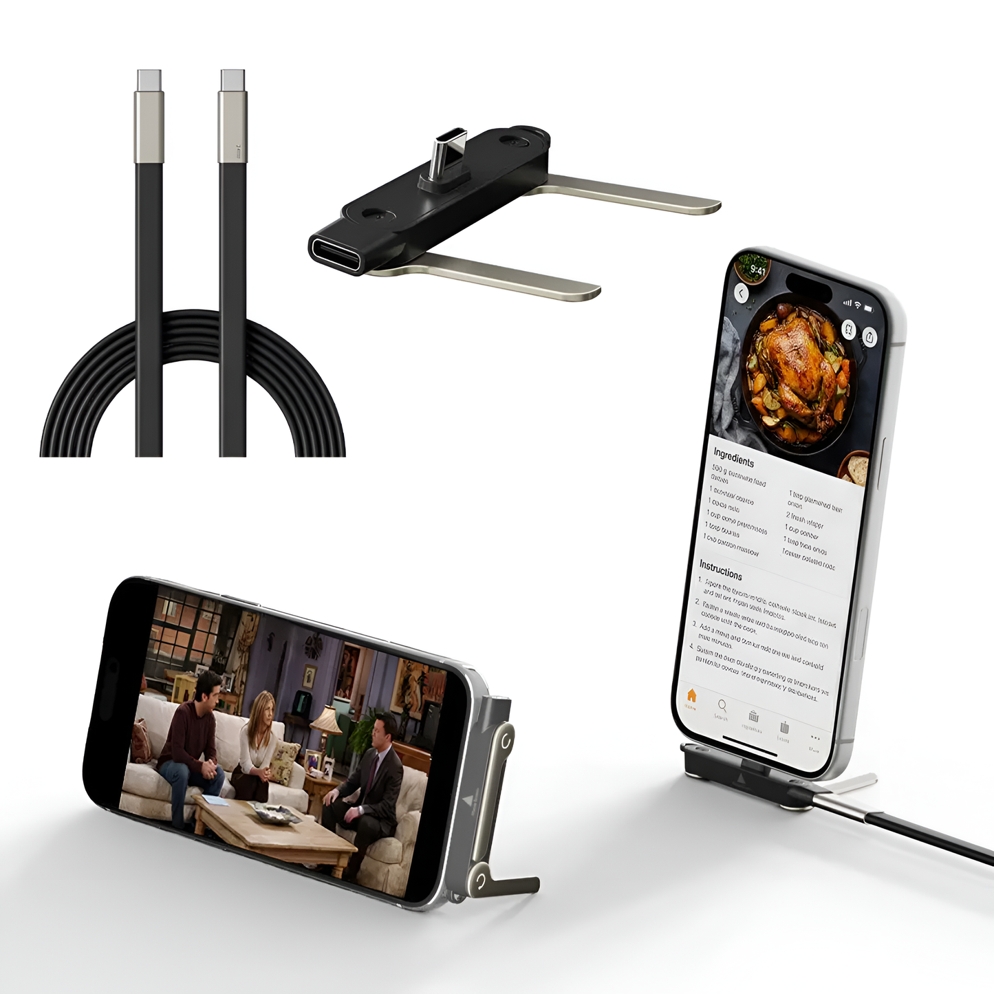 Nueva Llegada | Cable de carga súper rápido 240W Actualizado con Soporte desmontable incorporado para Celular TIPO-C y LIGHTNING, IPhone y Android